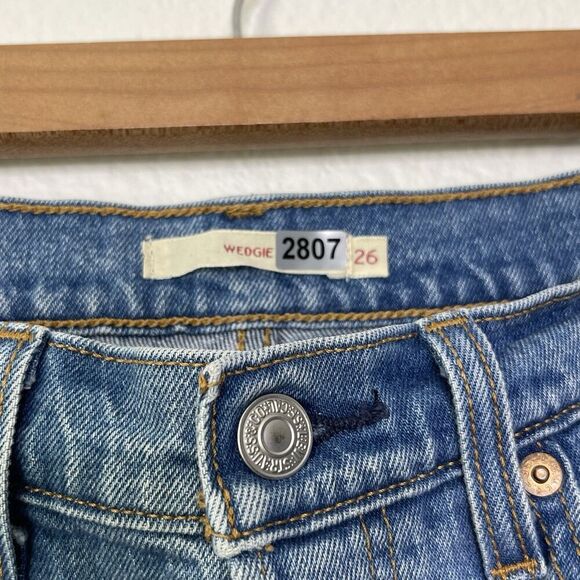Levis Wedgie Skinny Ankle Jeans 28" Sz 26 Button Fly Mid Rise Distressed Denim - Picture 4 of 13